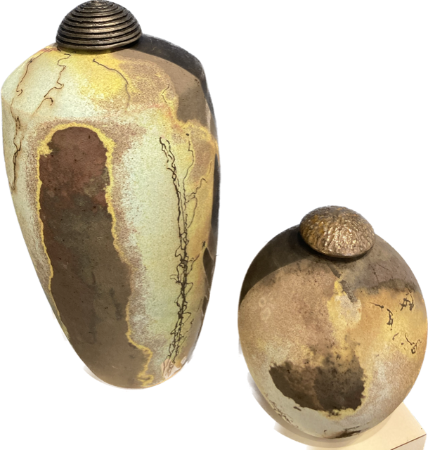 Large and Small Moonscape Covered Jars
