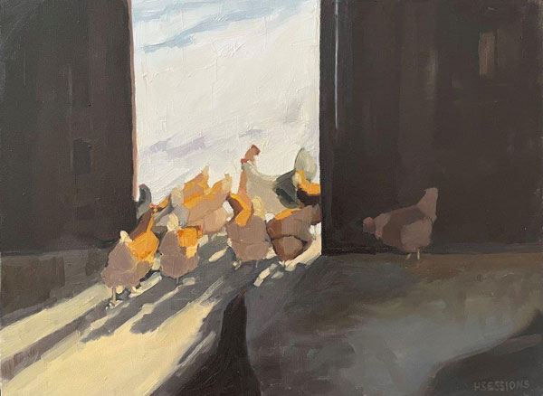 Chickens in Doorway, Winter