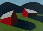 Two Red Barns withTwo Mountains