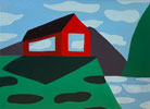 House on Cliff with Clouds and Mountains