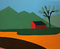 Red Barn with Tree and Orange Field